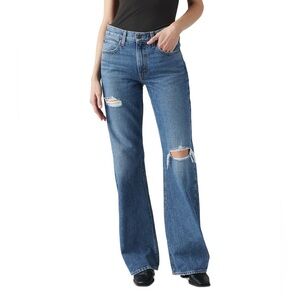 Levi's Blue Distressed Flare Jeans Women's '94 Cotton Baggy-Fit Bootcut Jeans